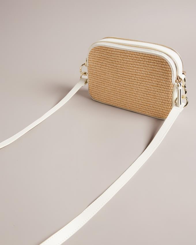 Sac Crossbody Ted Baker Branded Webbing Raffia Camera Blanche Femme | RPB-60564168